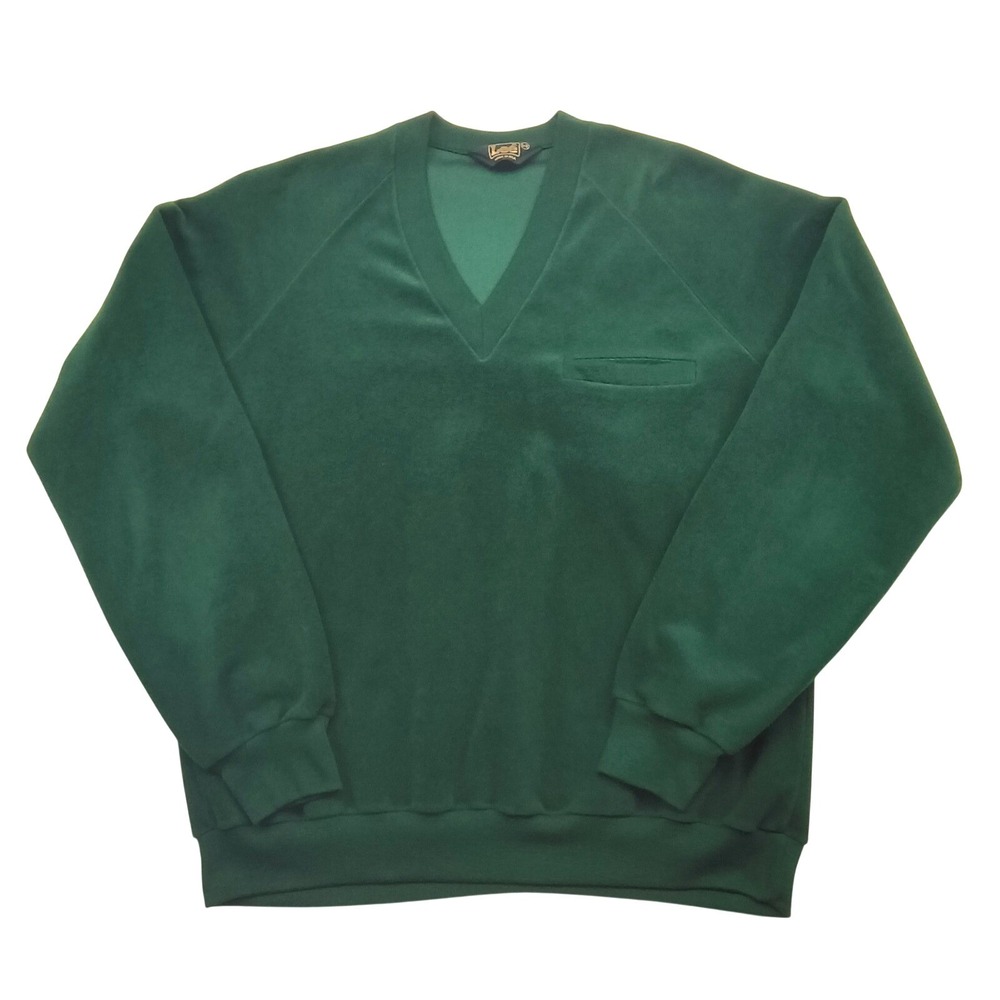 Vintage Lee Mens Green V-Neck Pullover Sweatshirt Made in USA Size Large 71039-3